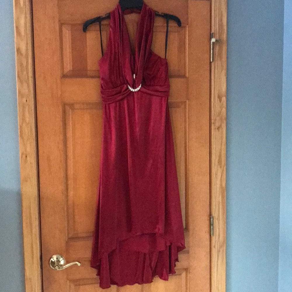 Red satin dress